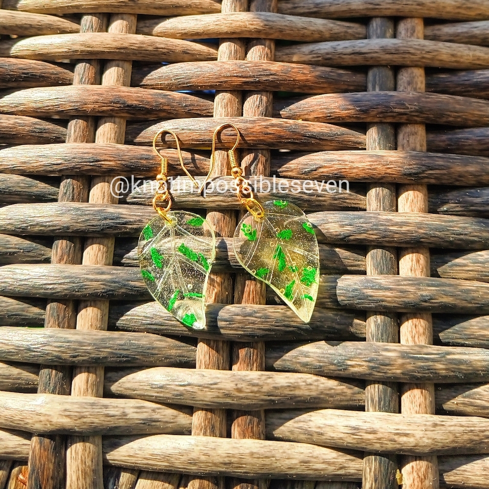 Leaf-Shaped Earrings with Green Accents
